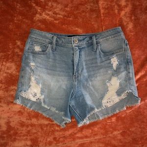 Distressed denim shorts